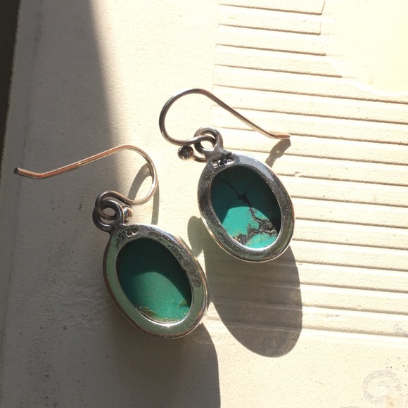 Genuine South American Turquoise Earrings - Natural Colour -925 Sterling Silver - Picture 2 of 8